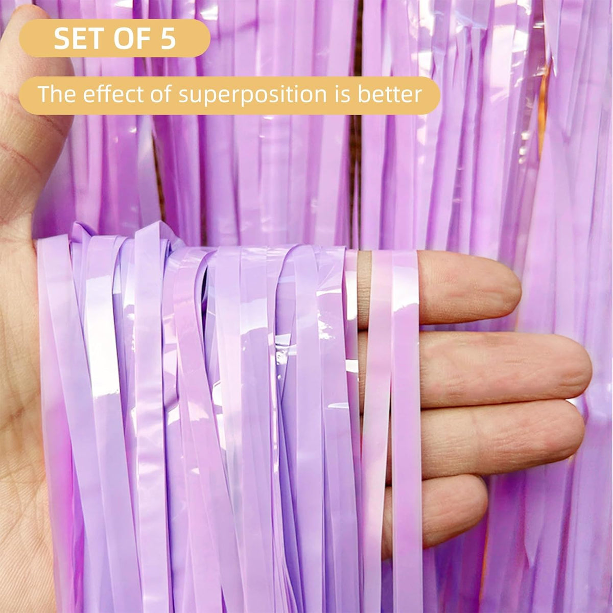 5 Pack Purple Foil Curtain Backdrop 3.2ft x 8.2ft Tinsel Foil Fringe Curtains Macaron Photo Booth