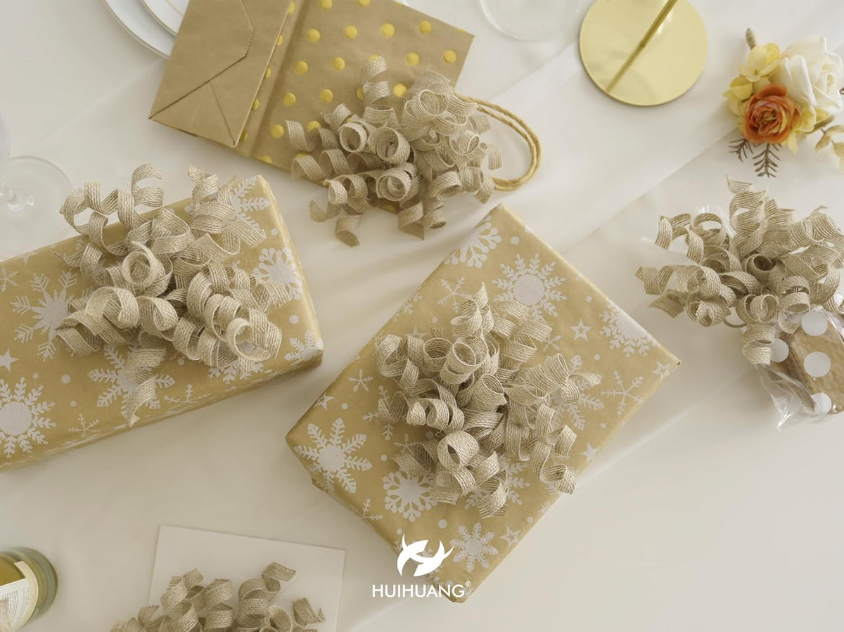 HUIHUANG Burlap Gift Bows Curly Bows for Gift Wrapping Self Adhesive Burst Gift Bow for Baby
