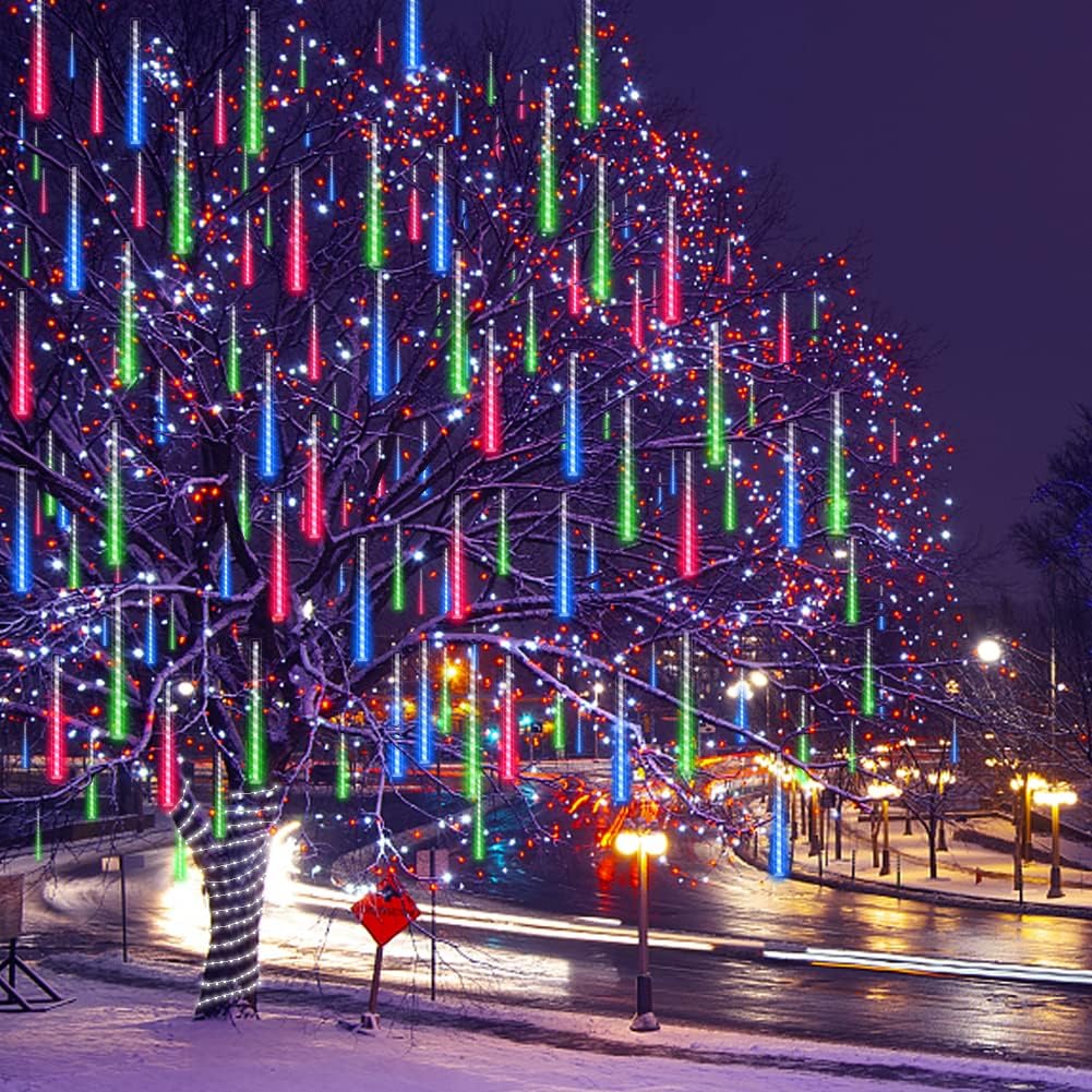 Meteor Shower Lights UL Certified 192LEDs 8 Tubes Falling Rain Drop Christmas Icicle Cascading