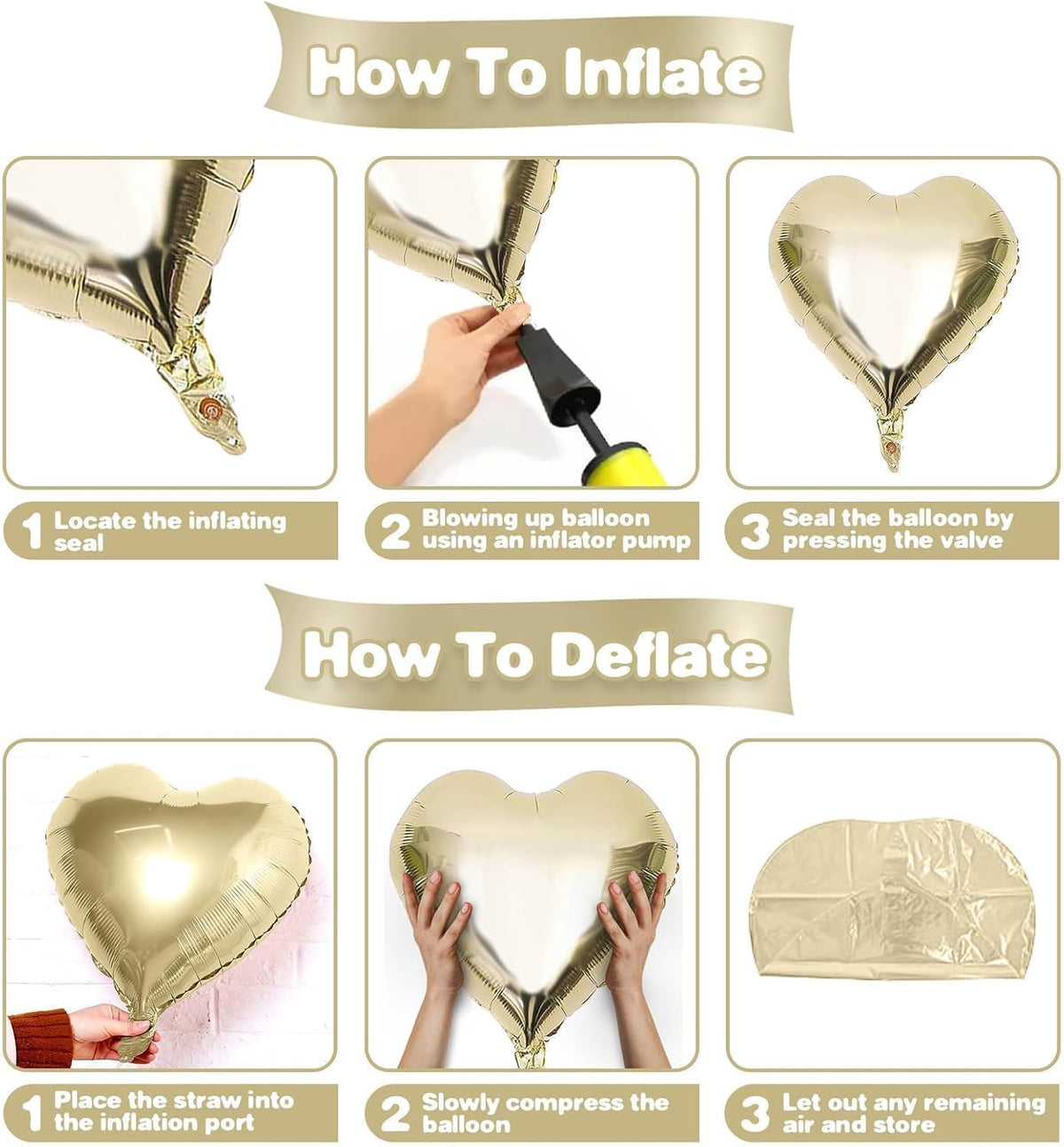Champagne Gold Heart Balloons,12Pcs 18 Inch Light Gold Foil Love Heart Shaped Balloons for Pastel