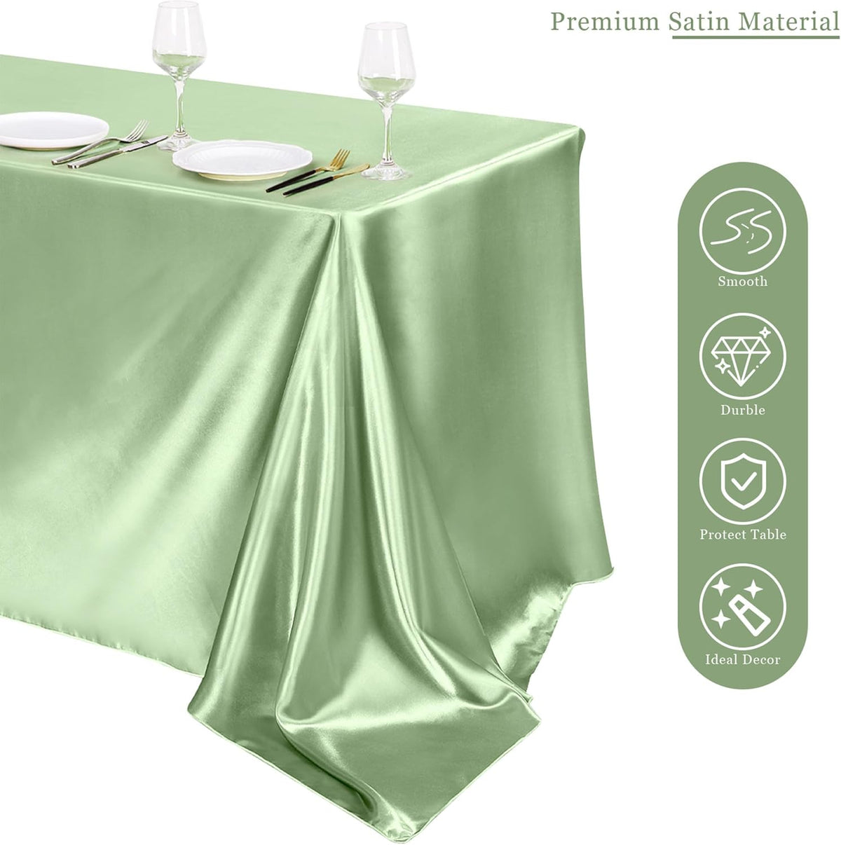 TURSTIN 4 Packs Gradient Sage Green Satin Tablecloth 102 x 58 Inch Overlay Satin Table Cover