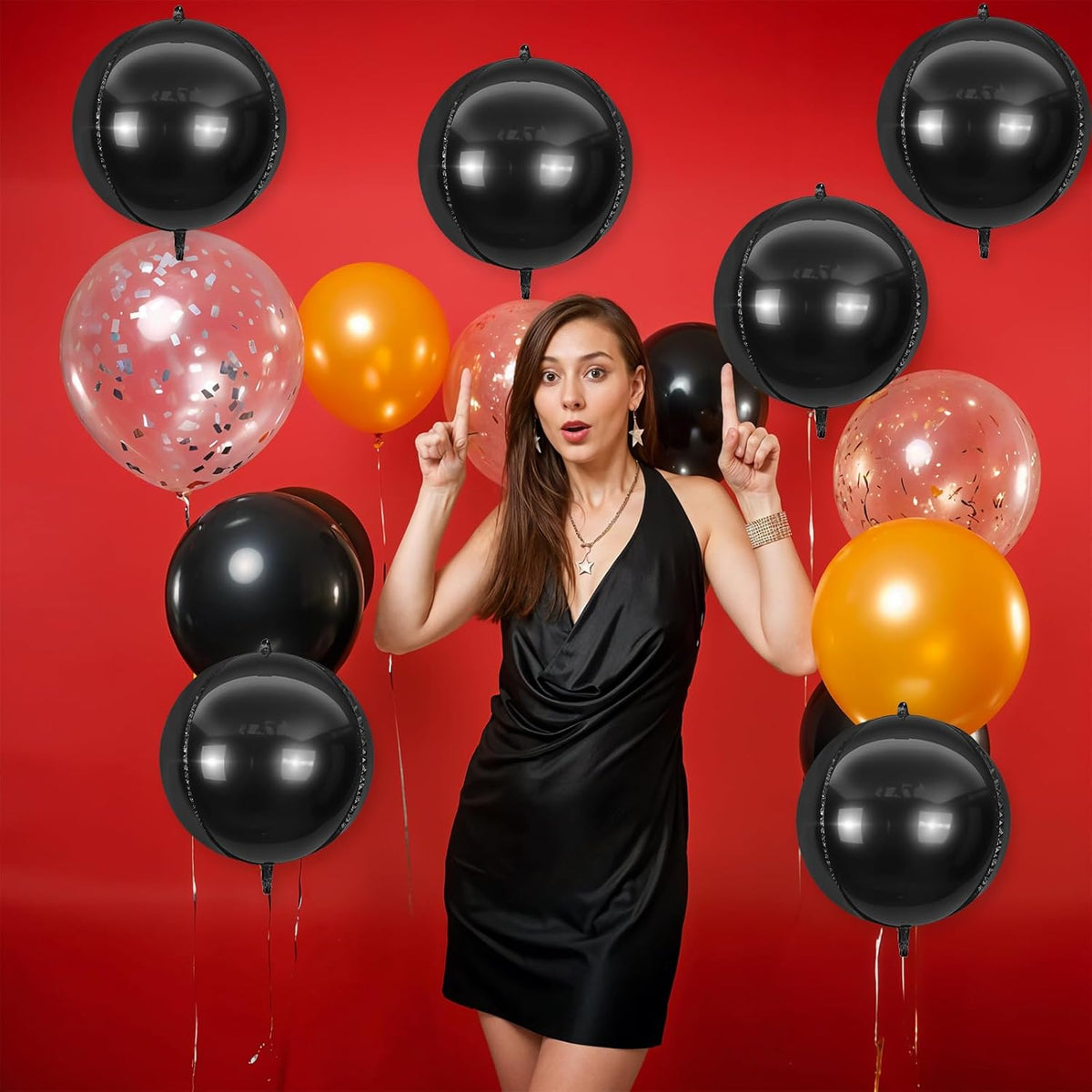 6Pcs Black Round Foil Balloons,Giant 4D Round Ball Balloons,22 Inch Metallic Black Balloon for