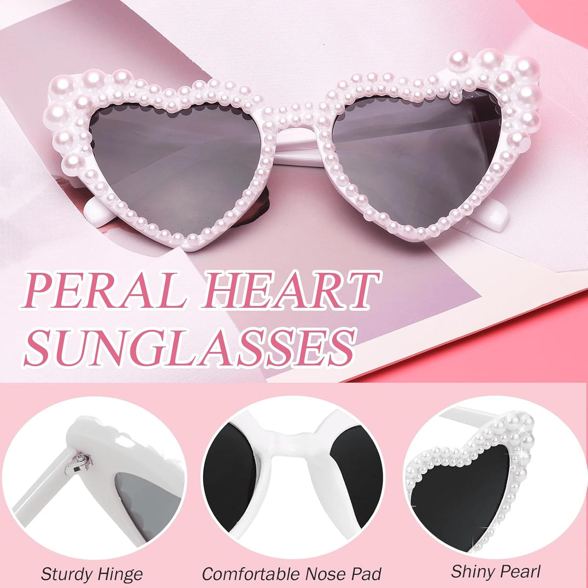 Pearl Bride Sunglasses with Sash - White Heart Sunglasses for Bachelorette Party Decorations Bridal