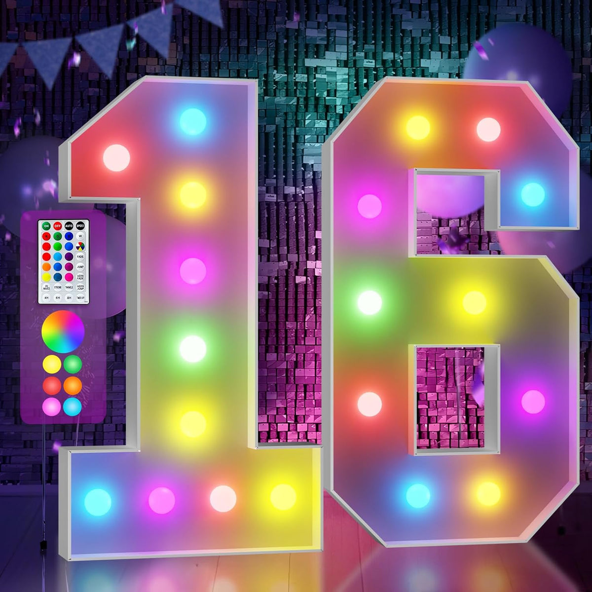Marquee Numbers Colorful 16th-Birthday Decoration: 4FT Large Light Up Sweet 16 Year Old Birthday