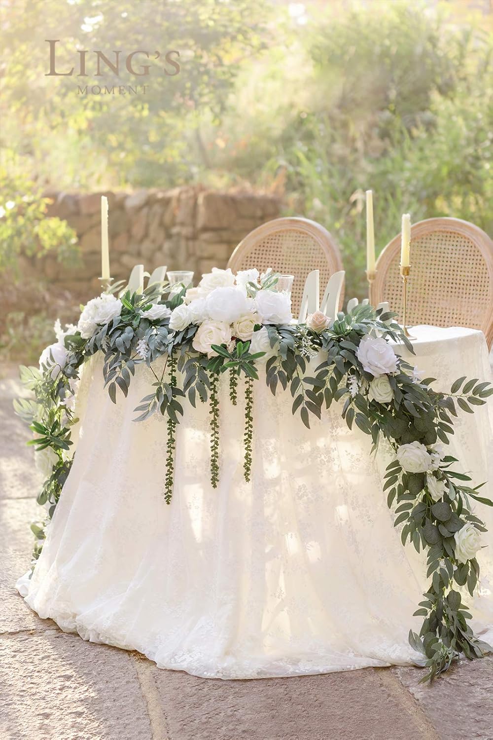 Ling's Moment 9FT Spring Flower Garland for Backdrop Decorations - Wedding Arch Flowers, Eucalyptus