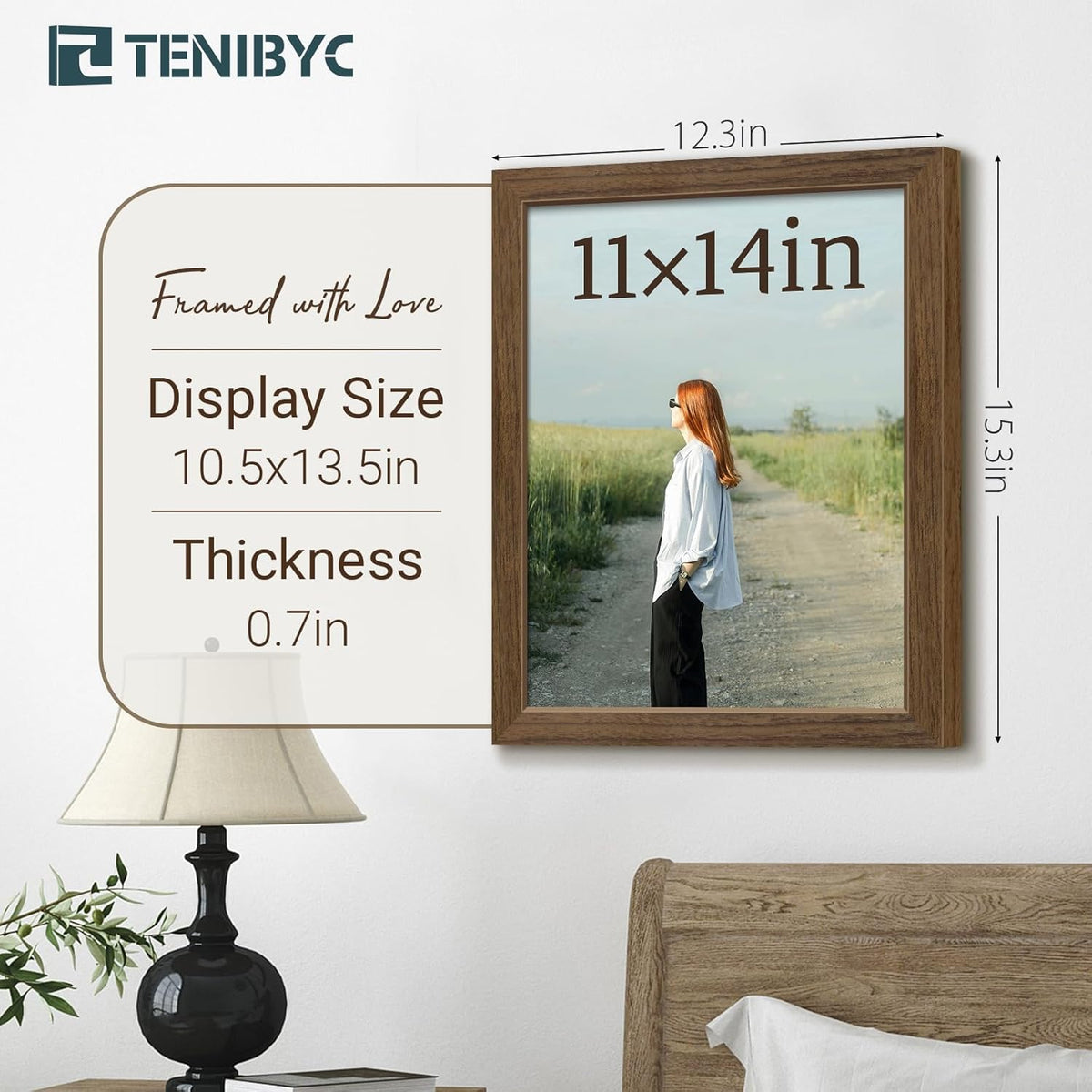 11x14 Picture Frame Set - 3 Pack, Brown Woodgrain, Wood Photo Frame, HD Tempered Glass, Wall