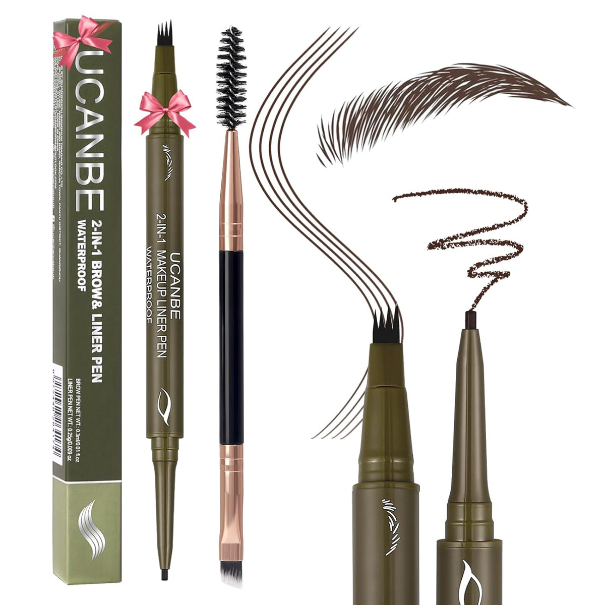 UCANBE Eyebrow Pencils for Women with Spoolie Brush, Dual-Ended Eyebrow Pen with 4-Fork-Tip & Gel