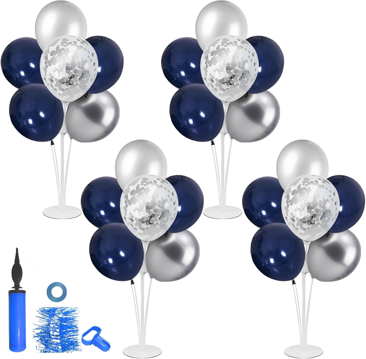 Balloon Stand with Silver and Navy Blue Balloons, Centerpiece Table Decorations for Birthday