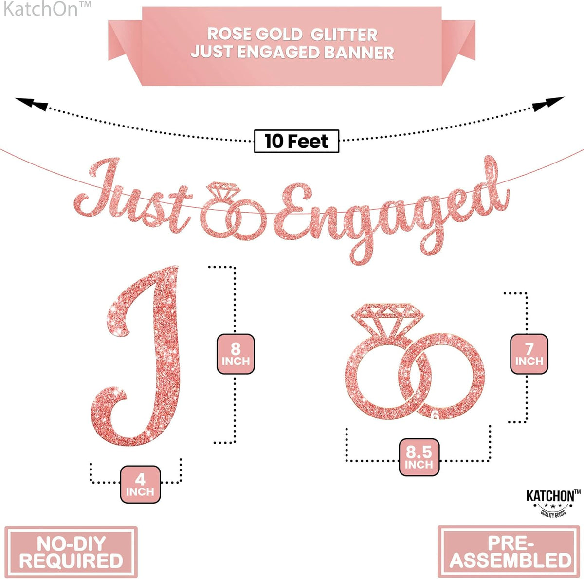 KatchOn Glitter Rose Gold Engagement Banner - 10 Feet, No DIY | Engagement Party Decorations | Just