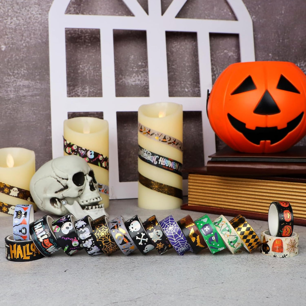 16 Rolls Halloween Washi Tape Holiday Masking Tape Stickers Glod Foil Decorative Tape for Scrapbook
