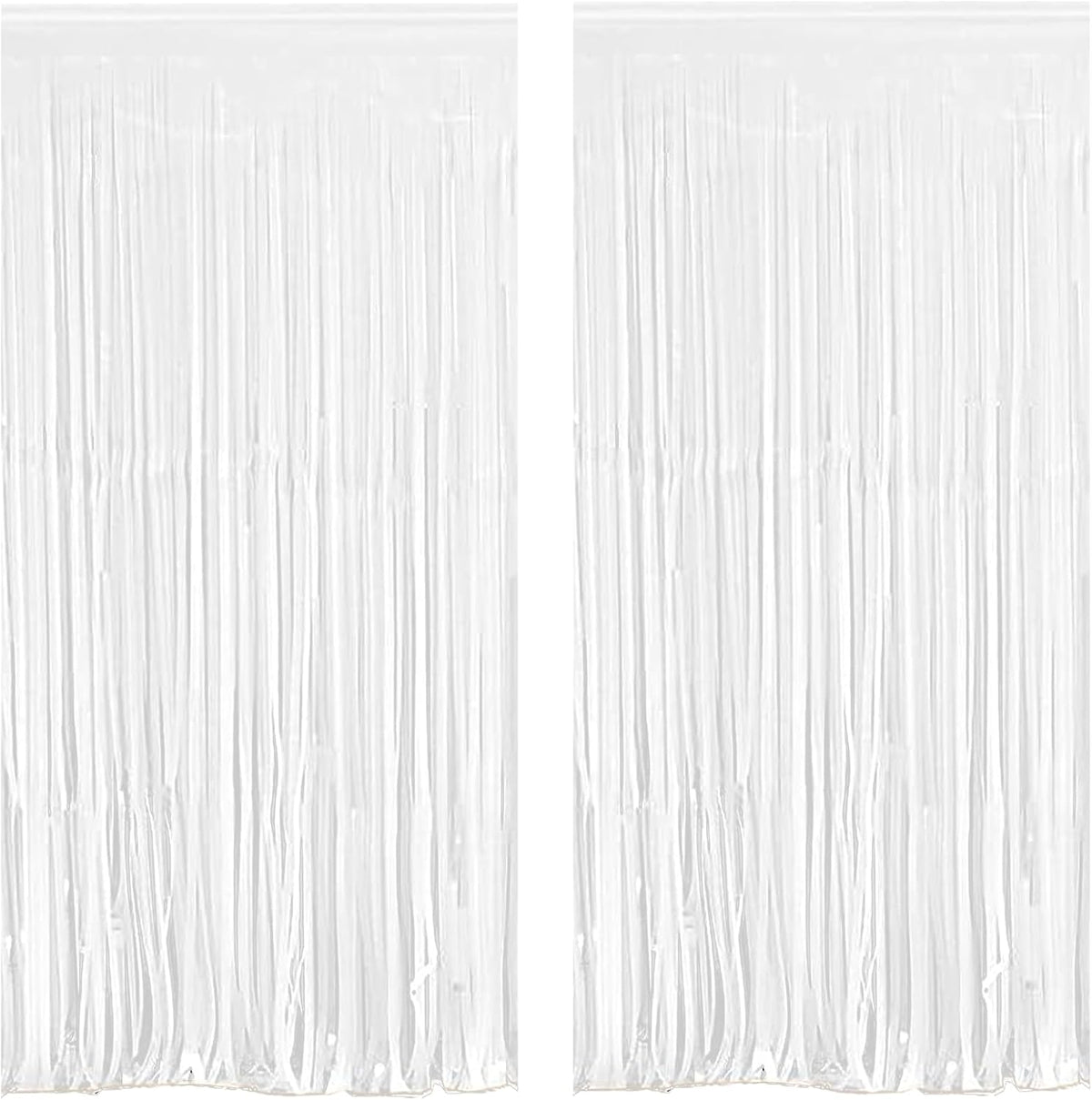 White Foil Fringe Curtain 3.3×8.3FT 2 Packs, Metallic Tinsel Curtains Party Streamers for Birthday