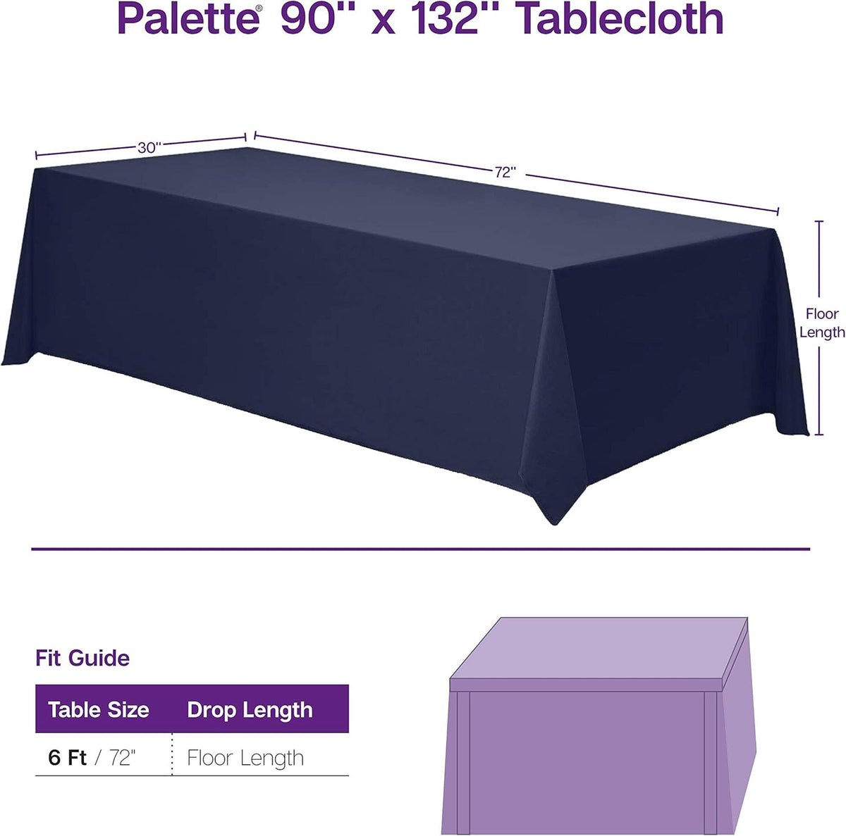 Gee Di Moda Rectangle Tablecloth - 90 x 132 Inch Baby Blue Table Cloth for 6 Foot Table with