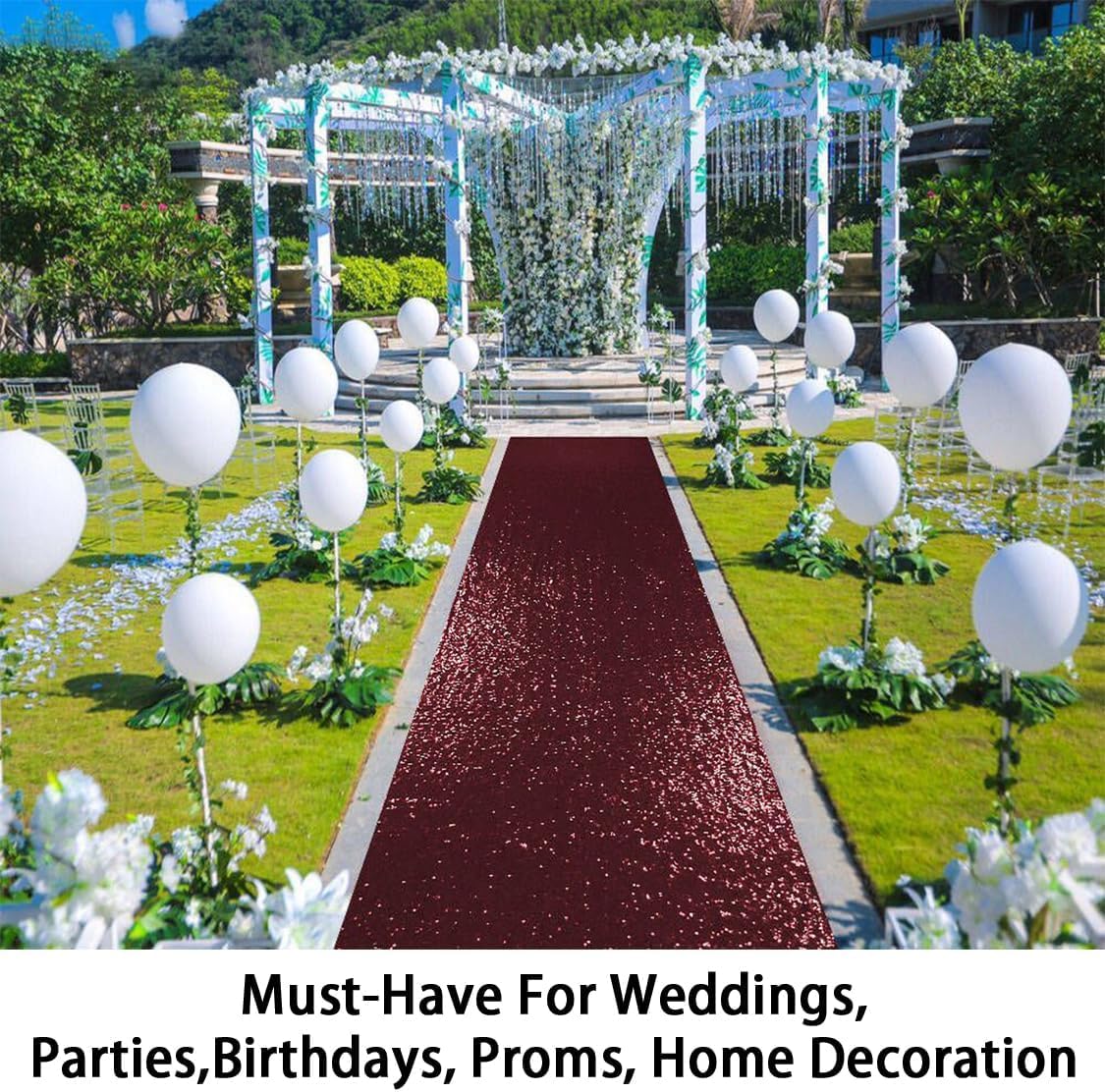 ShinyBeauty Sequin Aisle Runner Rug 4x15FT - Sparkly Burgundy Carpet for Wedding, Christmas, Party
