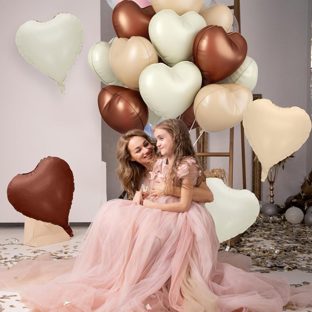 12 Pcs Heart Balloons, 18 inch Cream Brown Heart Shaped Balloons, Big Heart Helium Balloon, Neutral