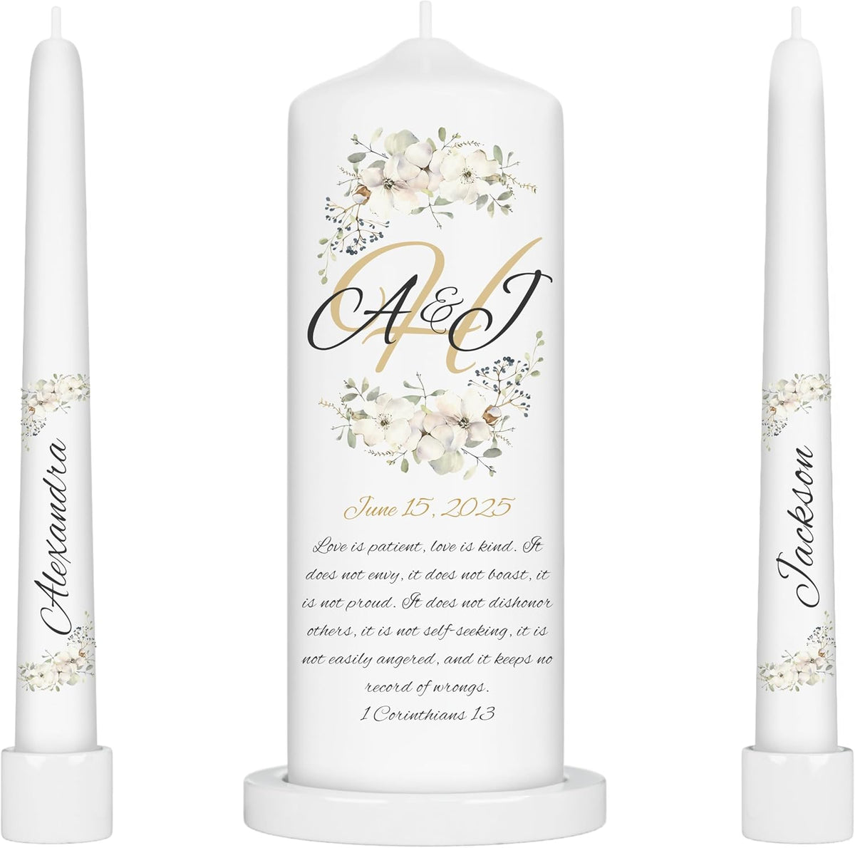 Unity Candles for Wedding, Modern Unity Set, Custom and Personalized Pillar and Taper Candles with