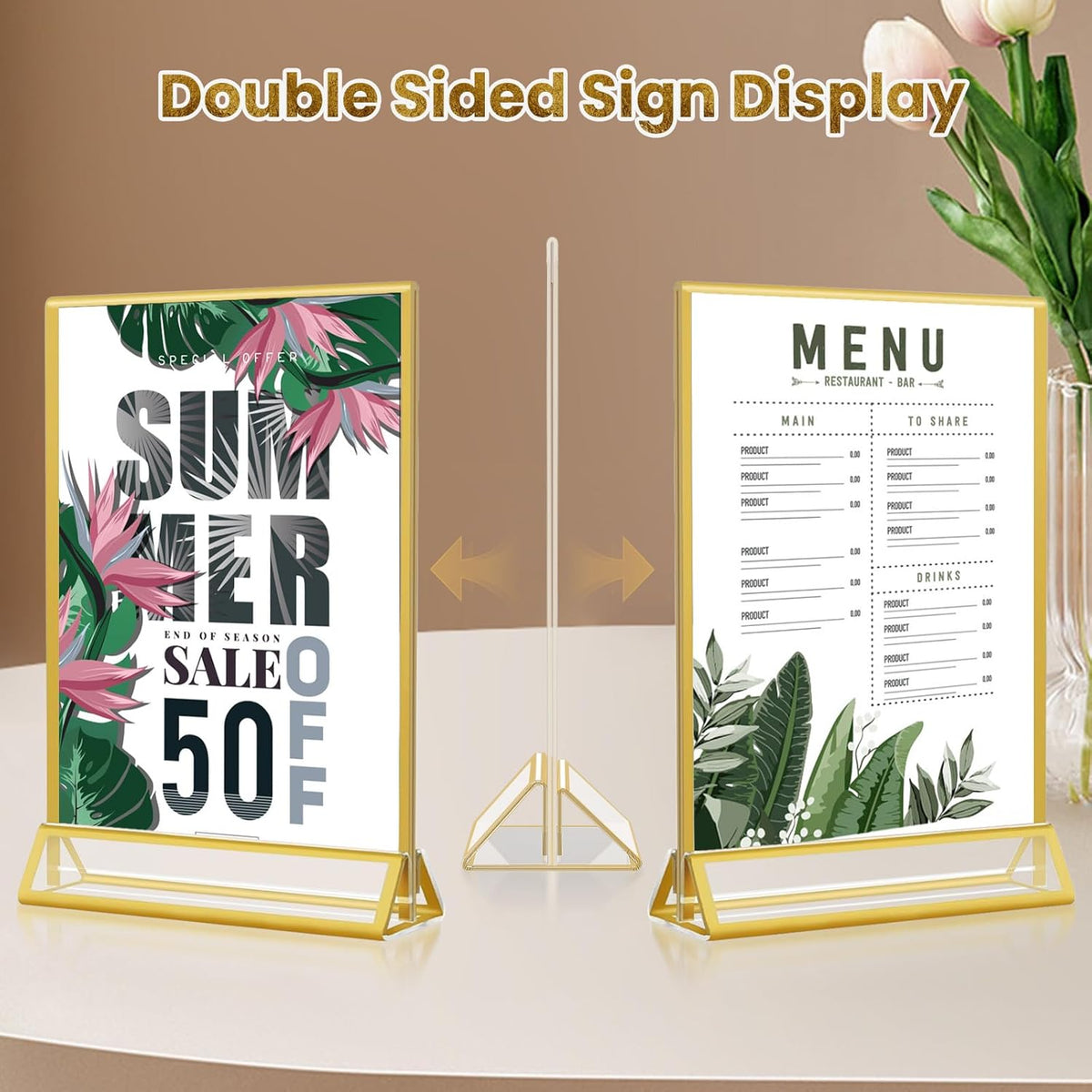 Acrylic Gold Sign Holders 4x6, 12 Pack Wedding Gold Table Number Holders, Double Sided Photo