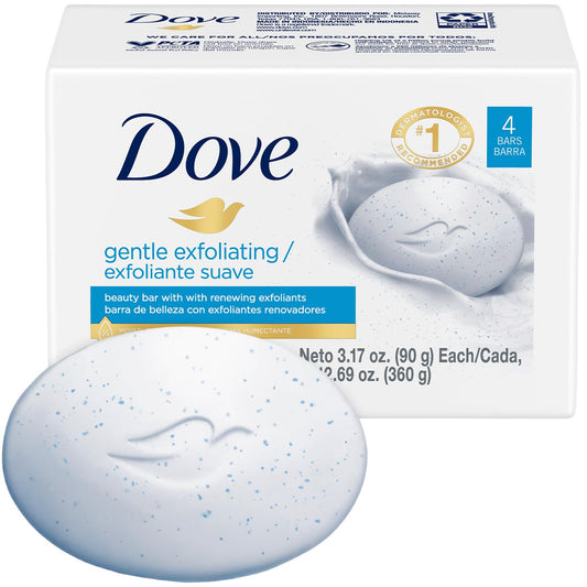 Dove Soap, Gentle Exfoliating Beauty Bar Pack (4 Soap Bars) – 3-in-1 Moisturizing Face, Body & Hand