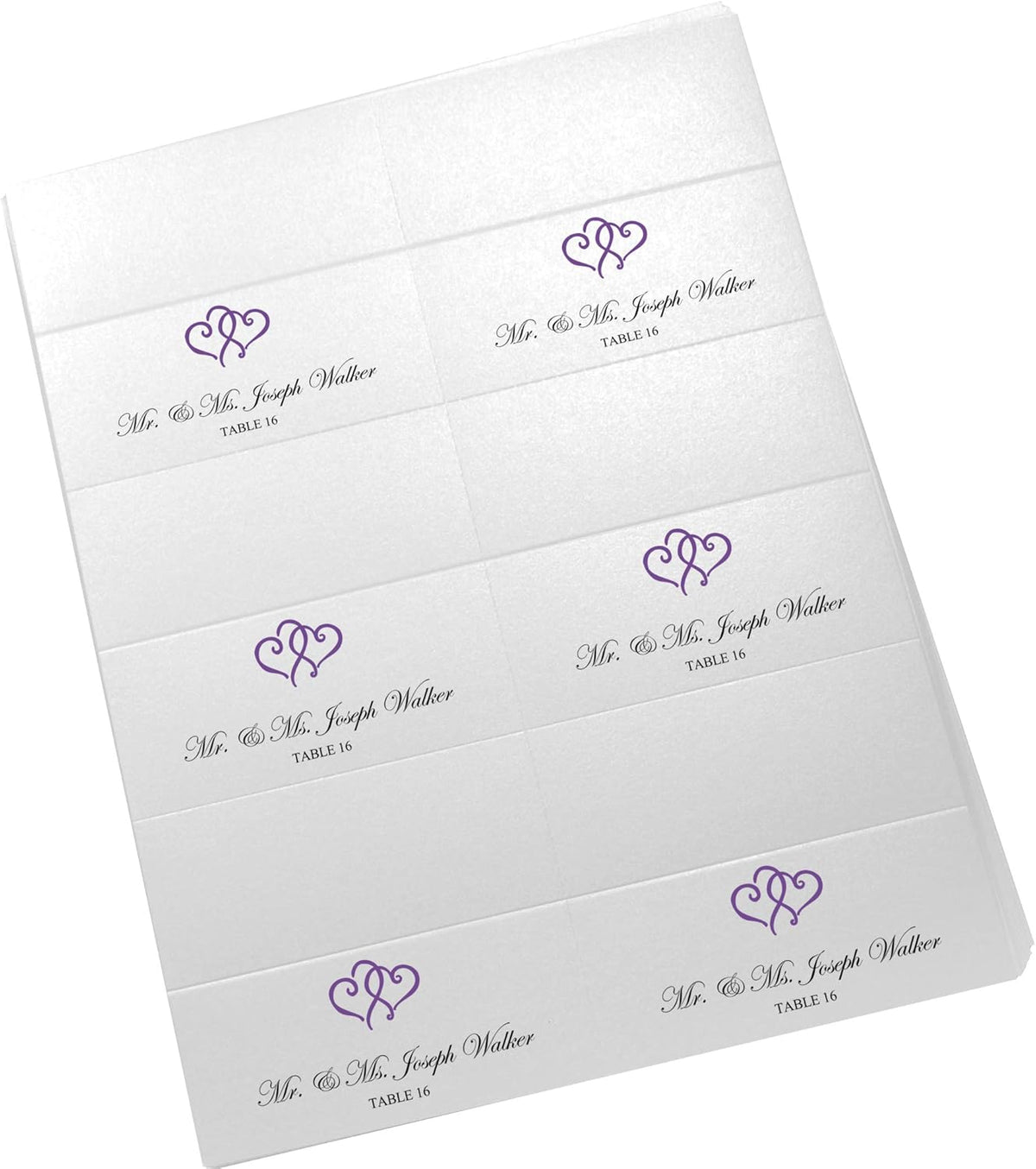 Linked Hearts Printable Place Cards, Purple (Choose Color), Set of 60 (10 Sheets), Laser & Inkjet