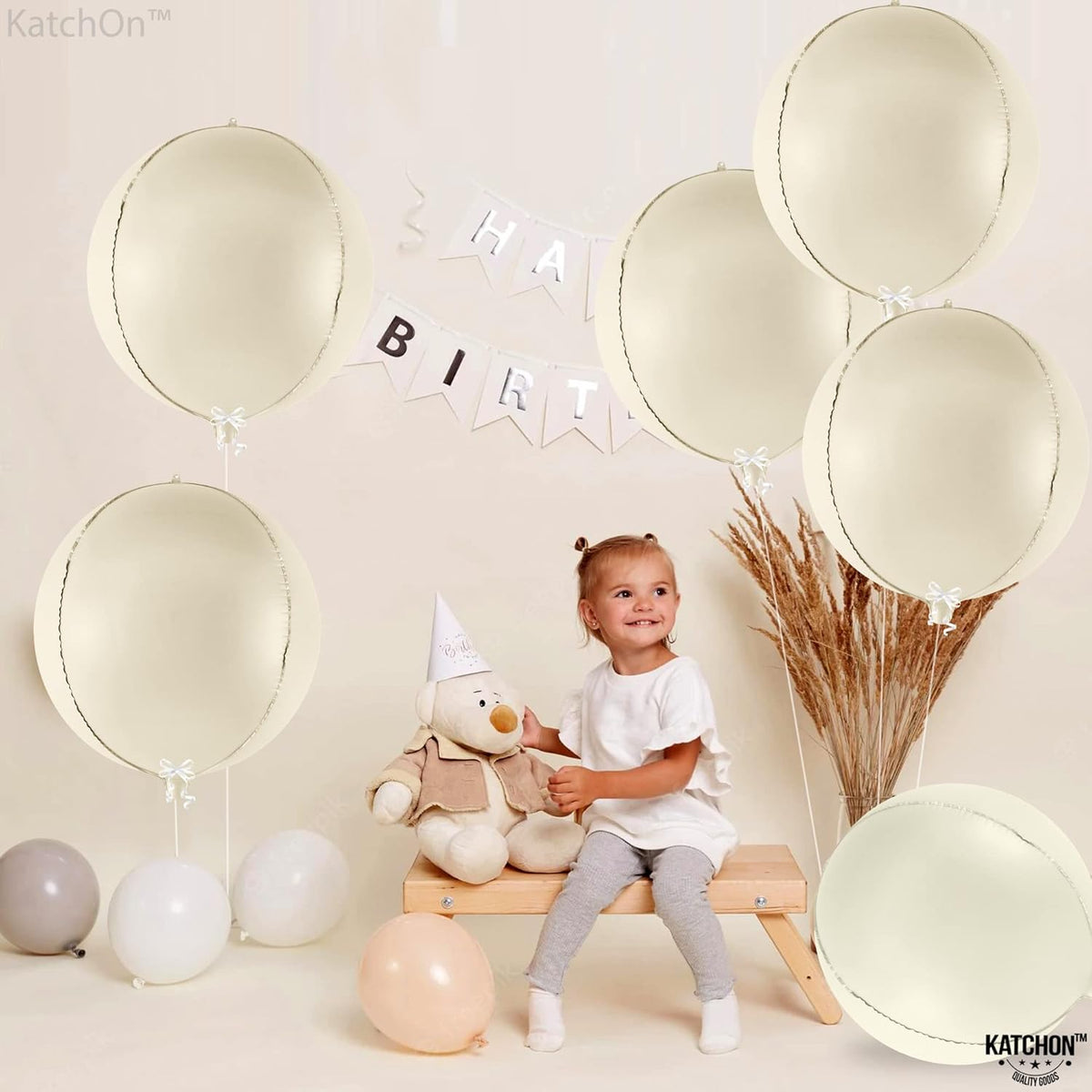 KatchOn, Huge White Sand Balloons Set- 22 Inch, Pack of 6 | Mylar Beige Balloon | White Sand Foil