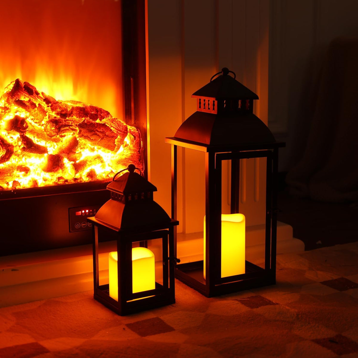 NEEDOMO LED Lanterns Decorative Outdoor&Indoor, Set of 2 Large Bronze Metal Lantern Decor with LED