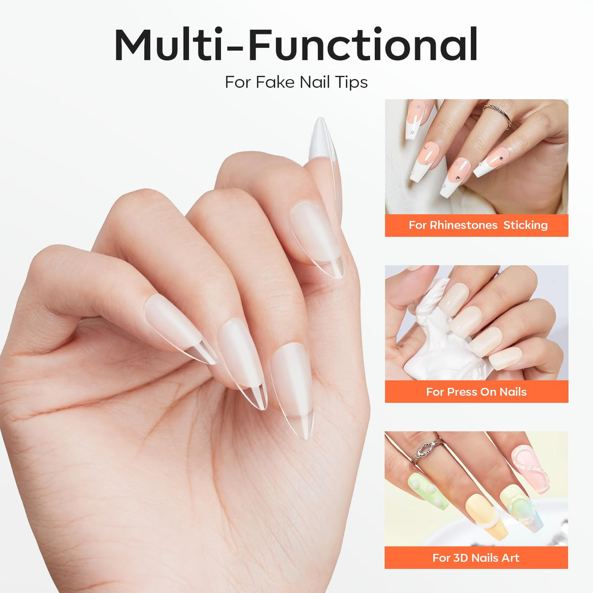 modelones Solid Nail Glue Gel for Acrylic Nails Tips, 30g False Nails Gel Glue Long-Lasting Strong
