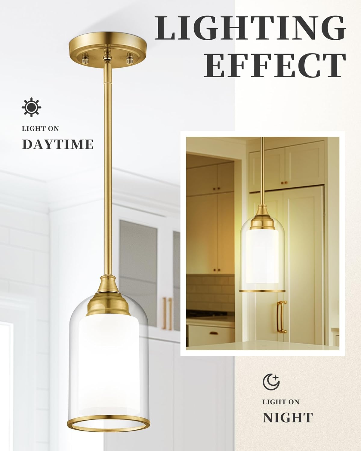 LIROUVET 2 Pack Pendant Lights, Vintage Dual Glass Hanging Lamp, Brushed Gold Pendant Lights