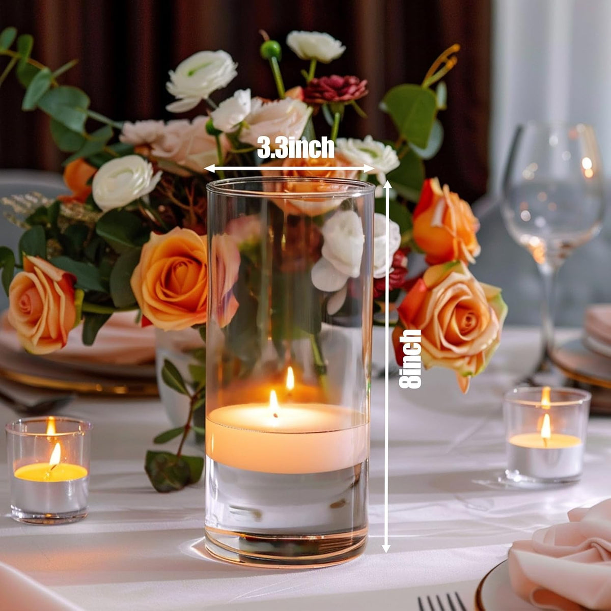 12pcs Glass Cylinder Vases for Centerpieces | 8 Inch Clear Flower Vase for Wedding Decorations