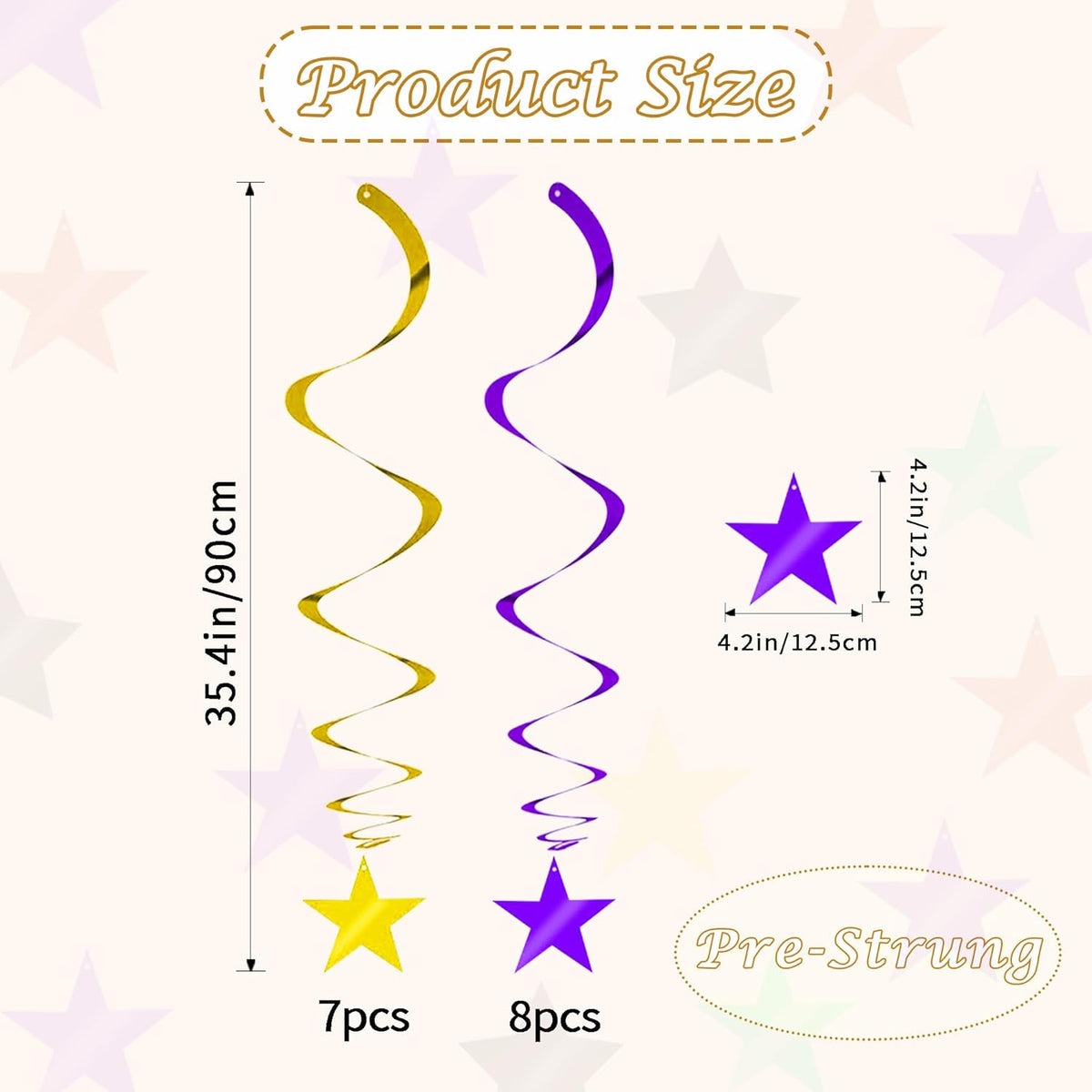 BEISHIDA Purple Gold Star Hanging Swirl Decorations, Birthday Hanging Party Supplies for Graduation