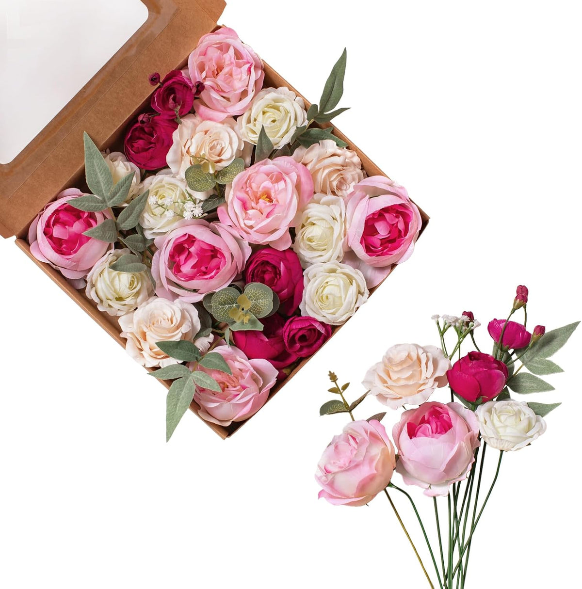 FANKO Rose Artificial Flowers Combo for DIY, Fake Rose Artificial Silk Flowers with Greenery, Real