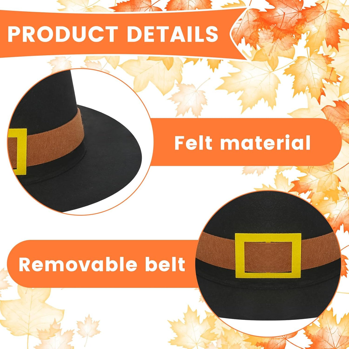 Thanksgiving Hats Black Pilgrim Felt Hat Thanksgiving Novelty Black Costume Top Hat for Thanksgving