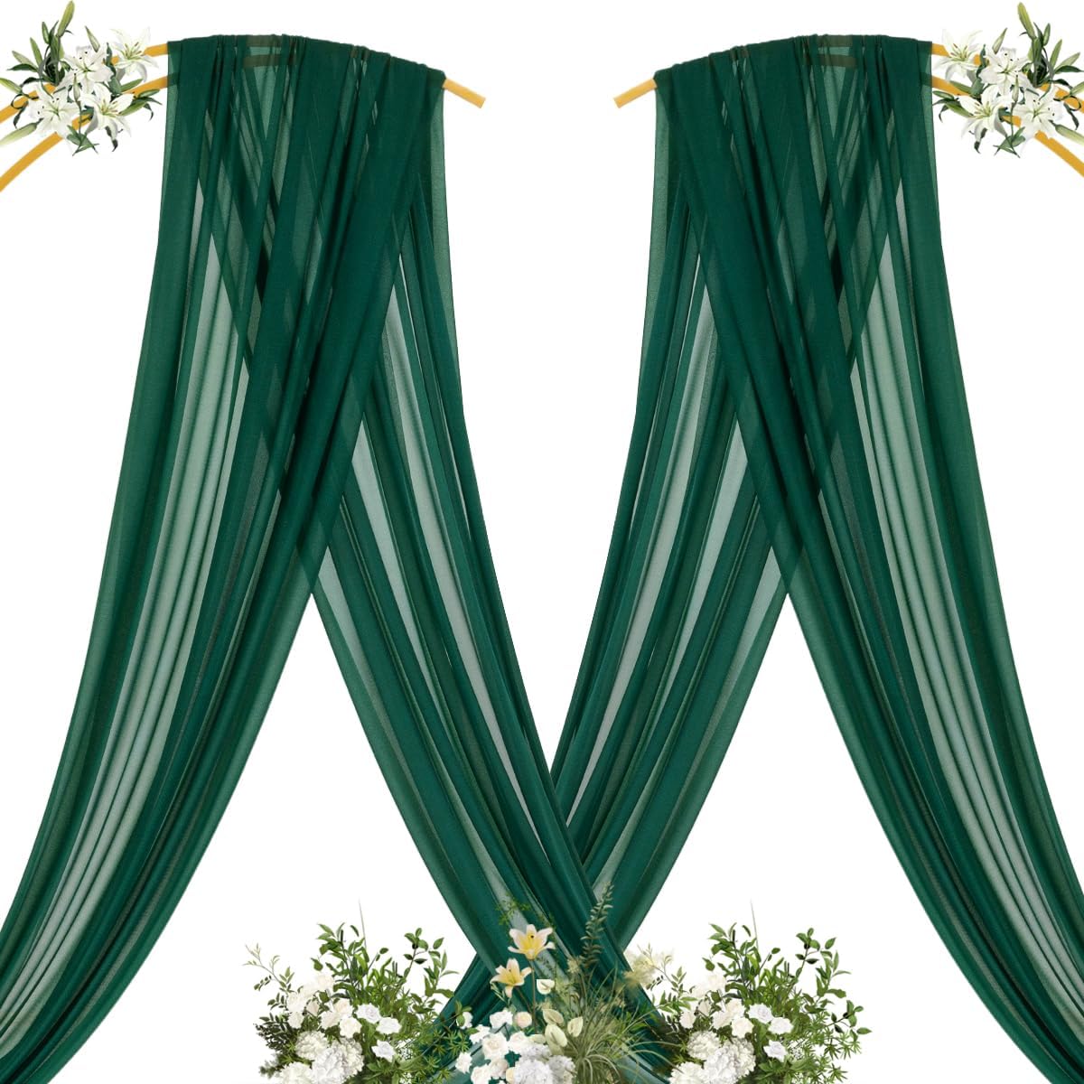 MLMC Emerald Green Wedding Arch Draping Fabric 4 Panels 29" x 20 FT Extra Long Gauze Drapes Sheer