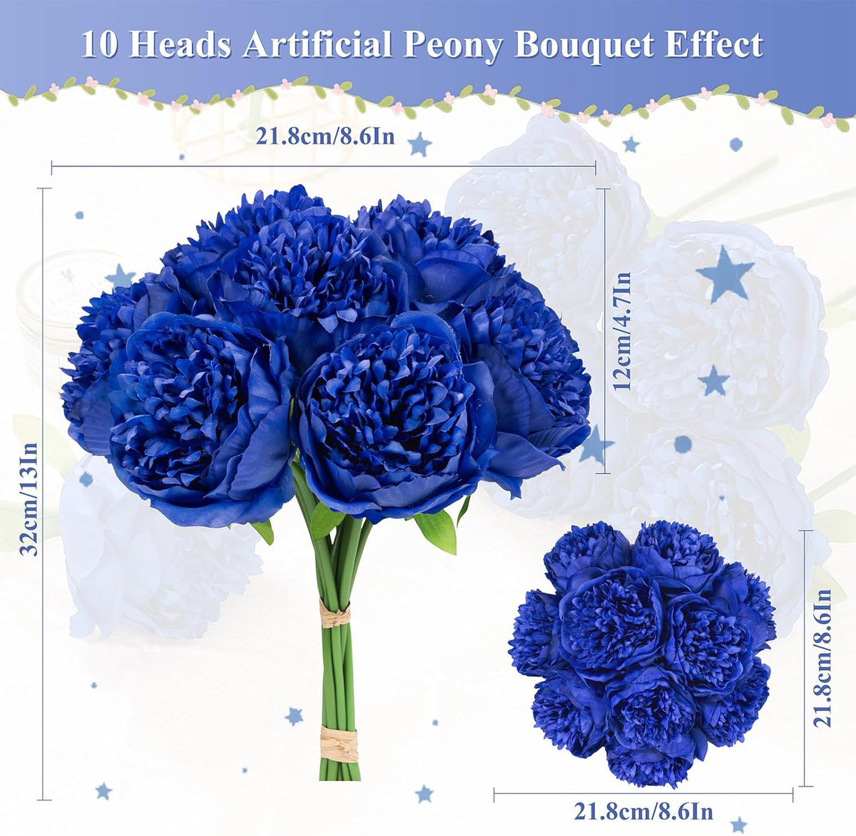 U'Artlines Artificial Peony Silk Flower with Stems 10pcs Real Look Vintage Peonies for Home Wedding