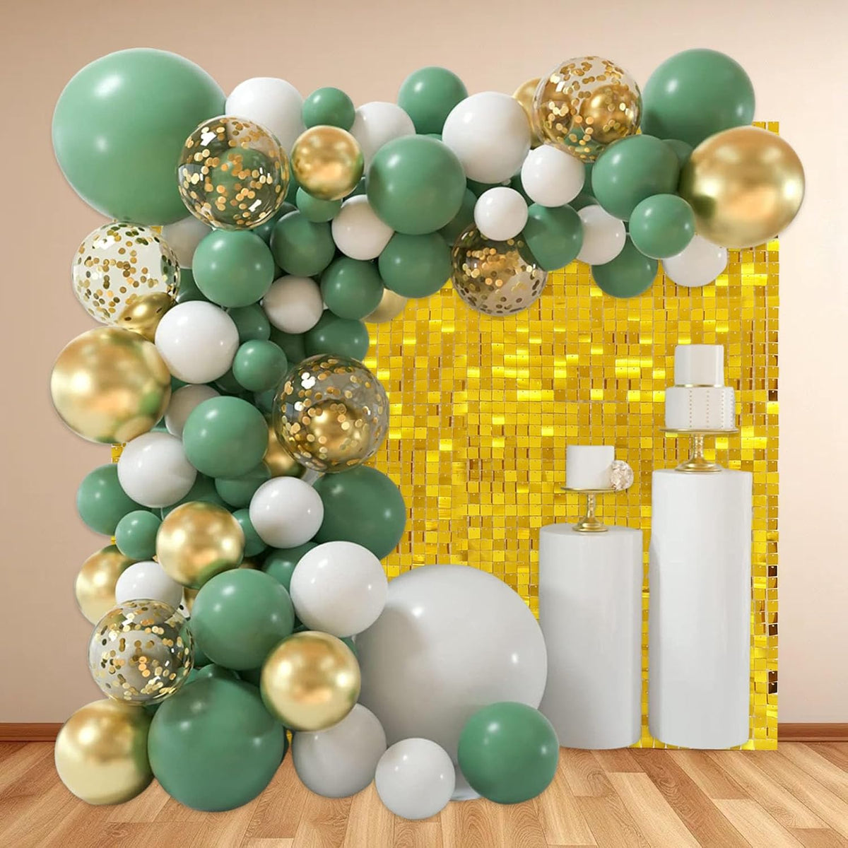 24PCS Gold Shimmer Wall Backdrop, Square Sequin Backdrops Panel, Glitter Wall Background for