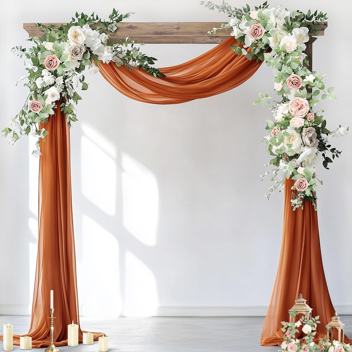 Socomi Wedding Arch Draping Fabric 3 Panels 29" x 19Ft Terracotta Sheer Chiffon Curtain Drapes 6
