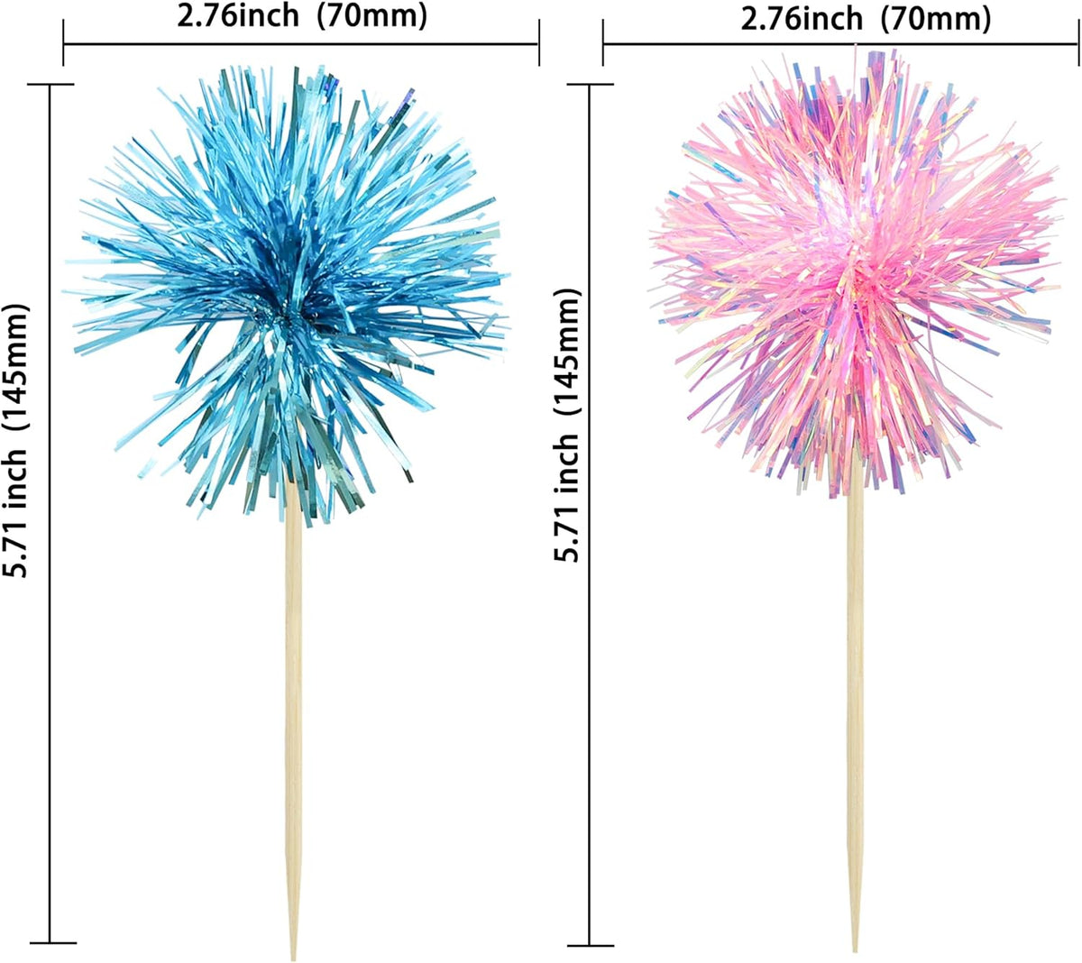 Gyufise 30Pcs Foil Firework Cupcake Toppers Sparkle Tinsel Cake Toppers Tinsel Drink Cake