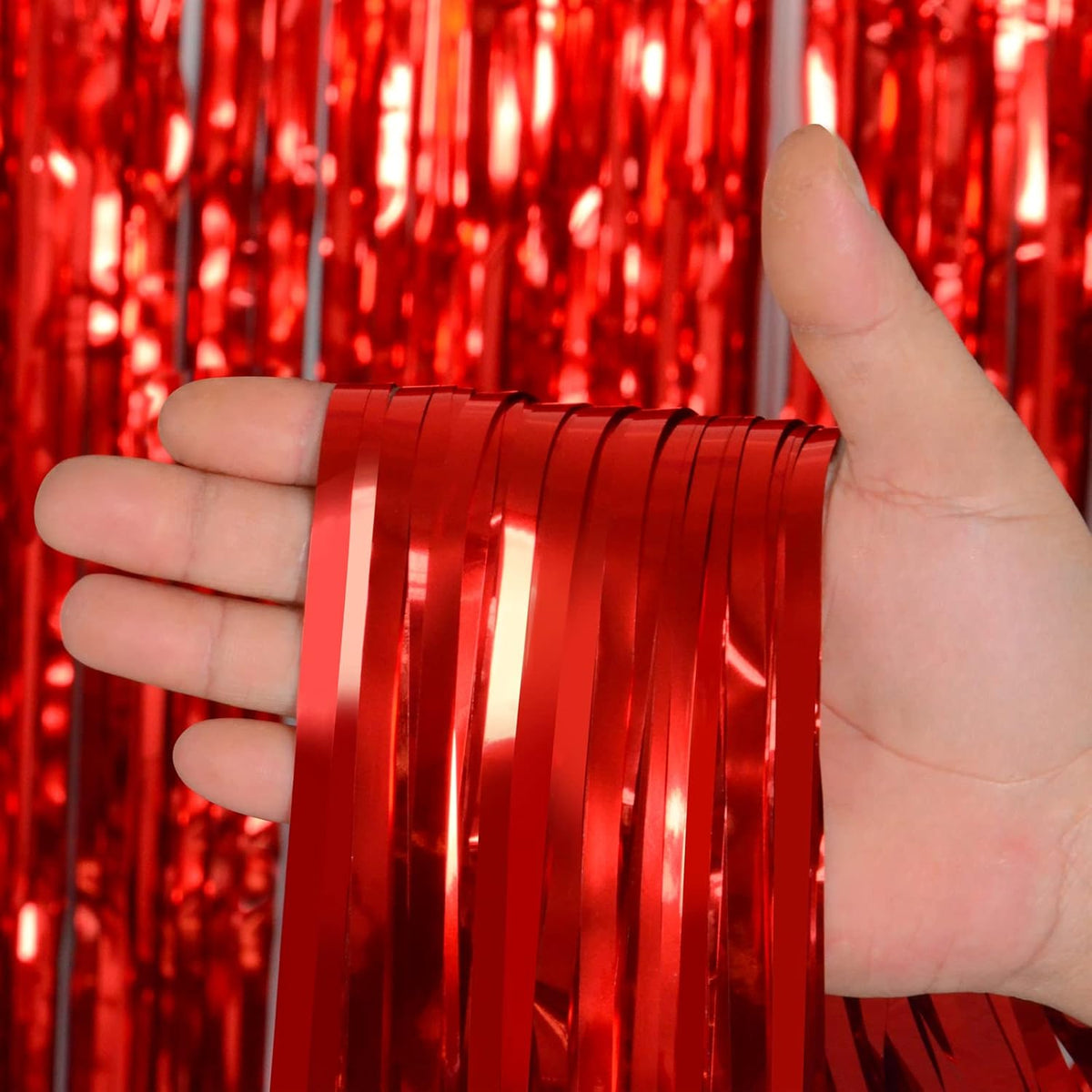 Red Foil Fringe Curtain Party Decorations, Melsan 3.2 x 8 ft Metallic Tinsel Curtains Streamer