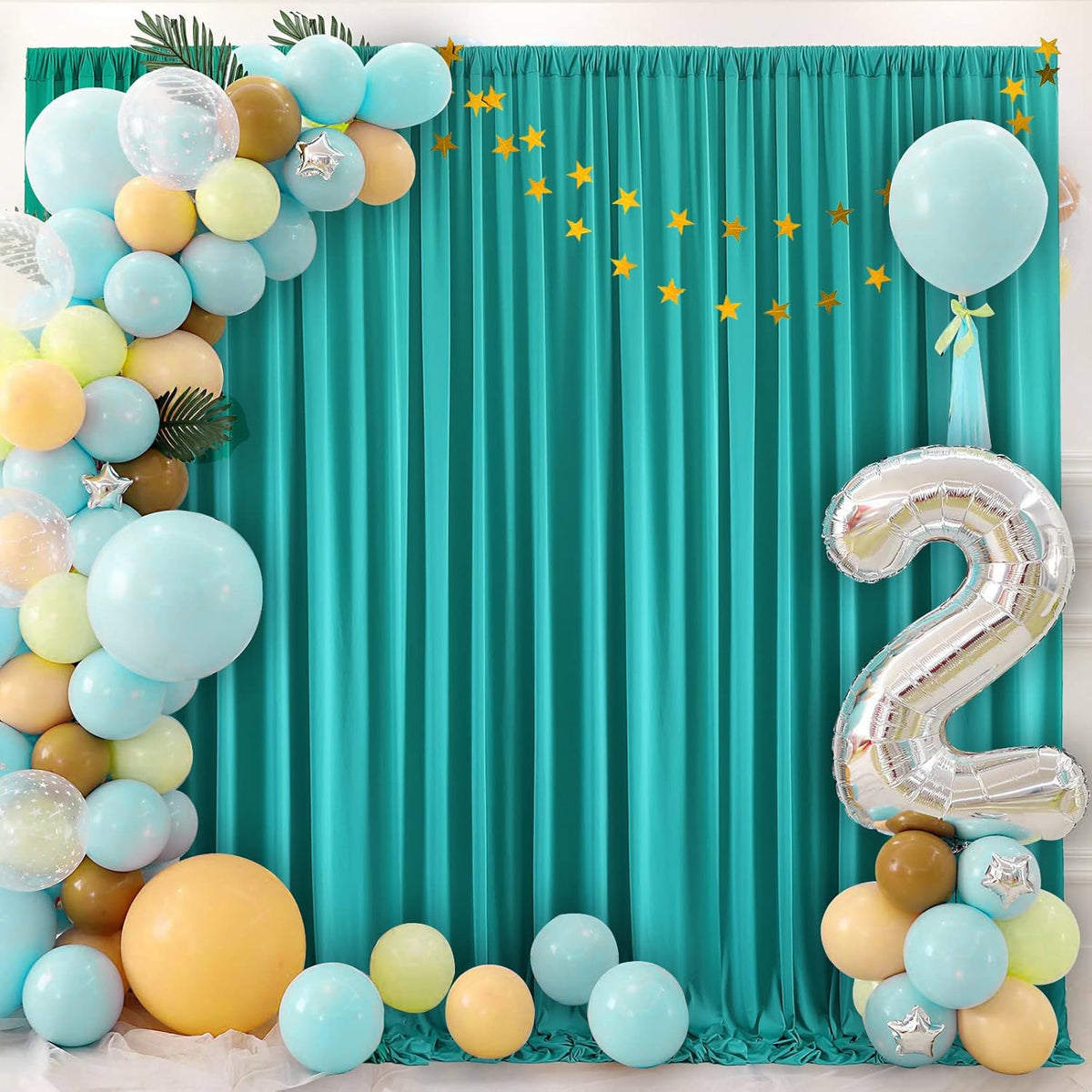 10 ft x 40 ft WWrinkle Free Turquoise Backdrop Curtain for Parties, Thick Polyester Teal Photo