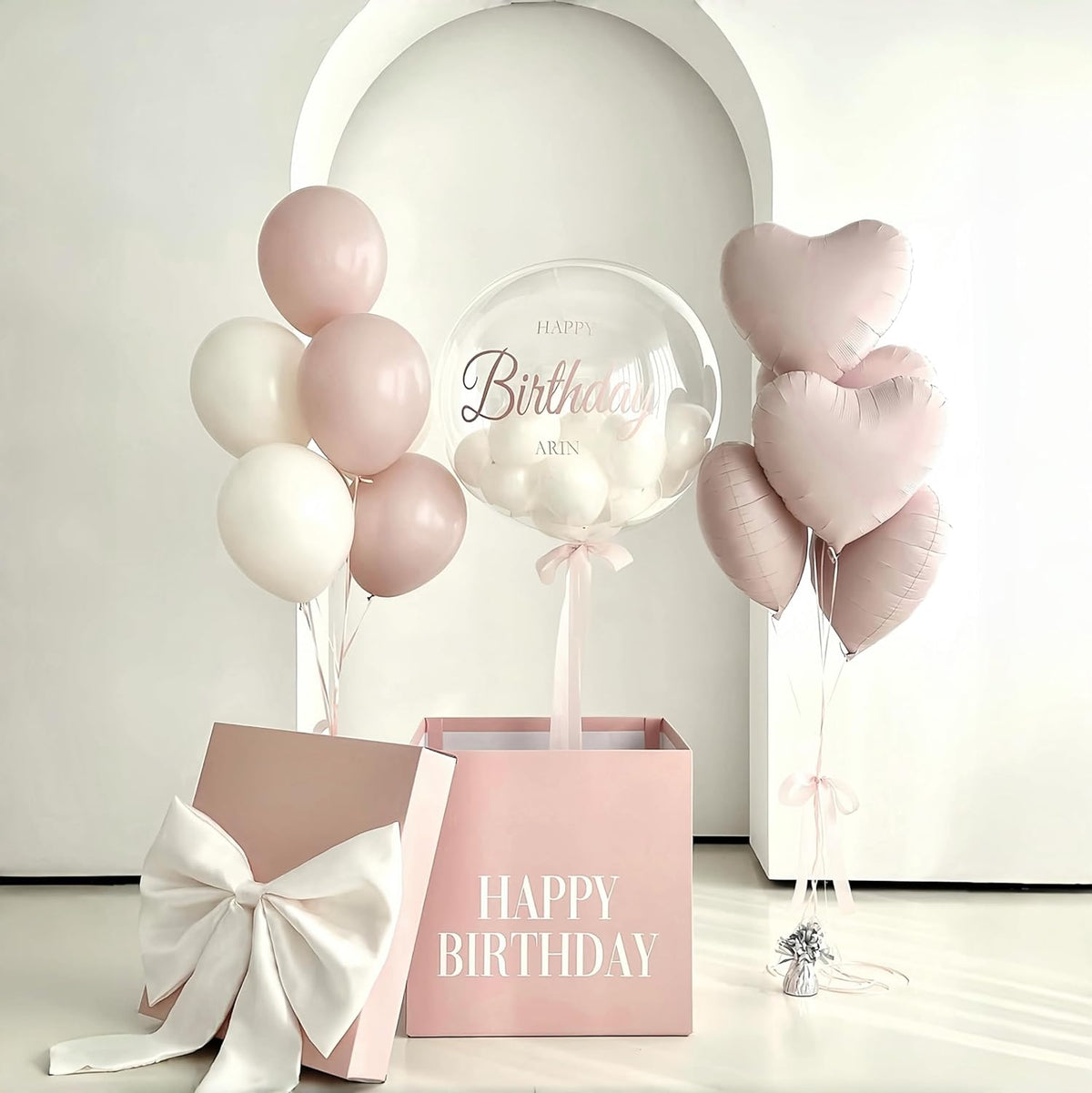 Pastel Pink and White Balloons Heart Shape Balloons, Light Baby Dusty Pink White Coquette Party