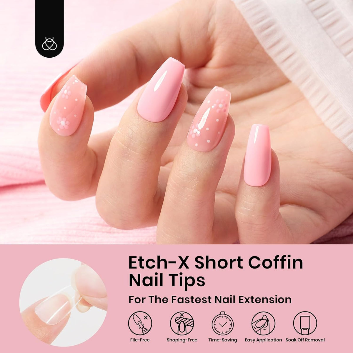 Beetles Gel Nail Tips Short Coffin Pre-Etched Nail Tips, 12 Sizes 288 Pcs Full Cover Soft Tips Half