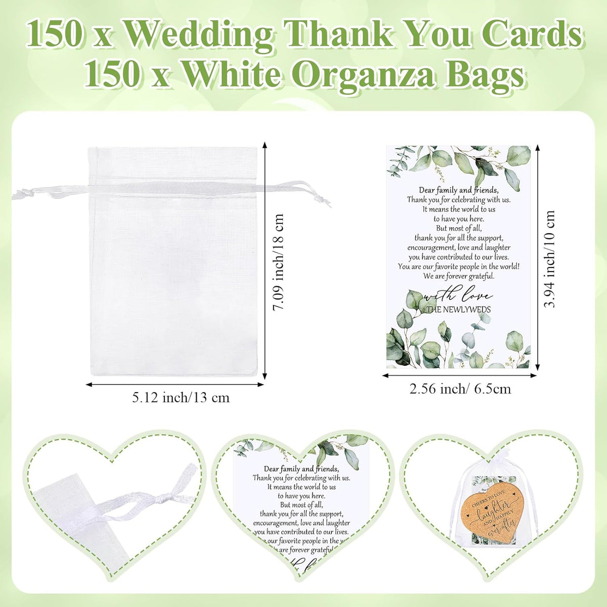 Uiifan 150 Set Wedding Favors for Guest Coaster Gifts Bulk Heart Shaped Coasters Thank You Cards