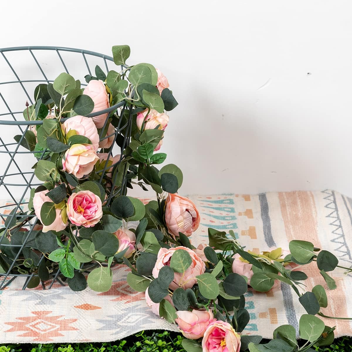 Floweroyal 2 Pack Artificial Flower Garlands 11.2FT Eucalyptus Garlands with Flowers 8 Head Peony