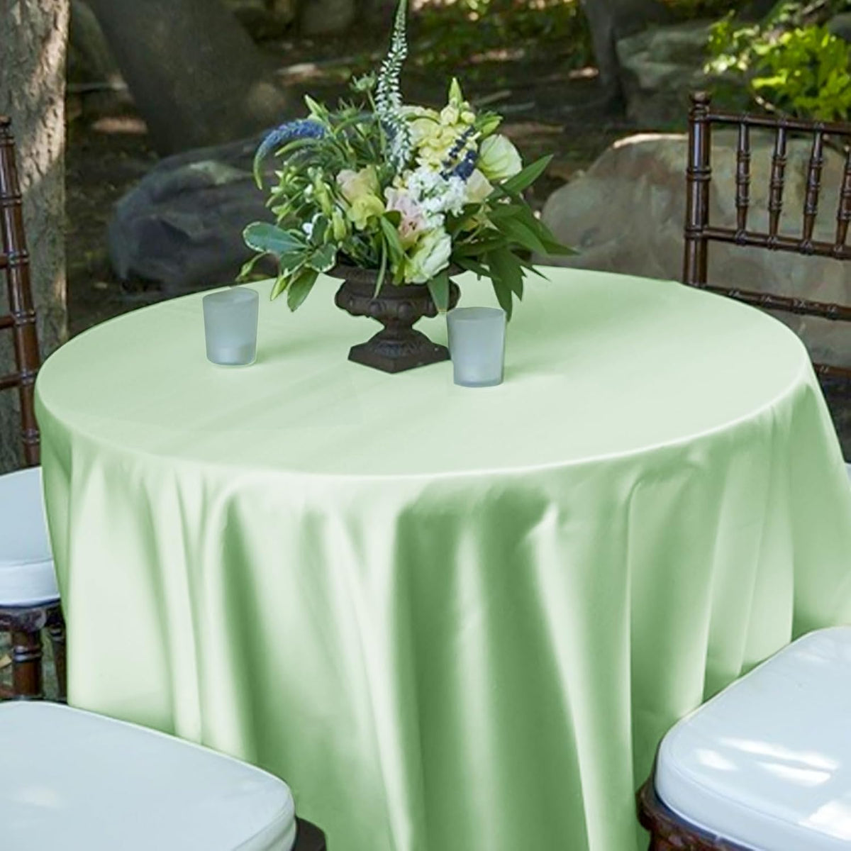 fani 12 Pack 108 Inch Sage Green Satin Tablecloth - Silky Round Tablecloth Overlay Smooth Fabric