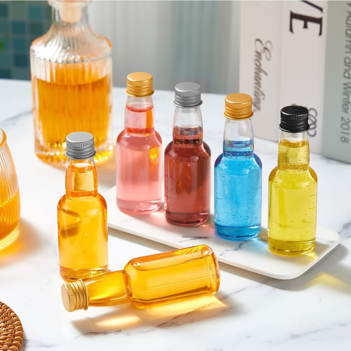 120 Pcs Mini Liquor Bottles Airtight Shot Miniature Empty Plastic Alcohol Spirit Shot Bottles with