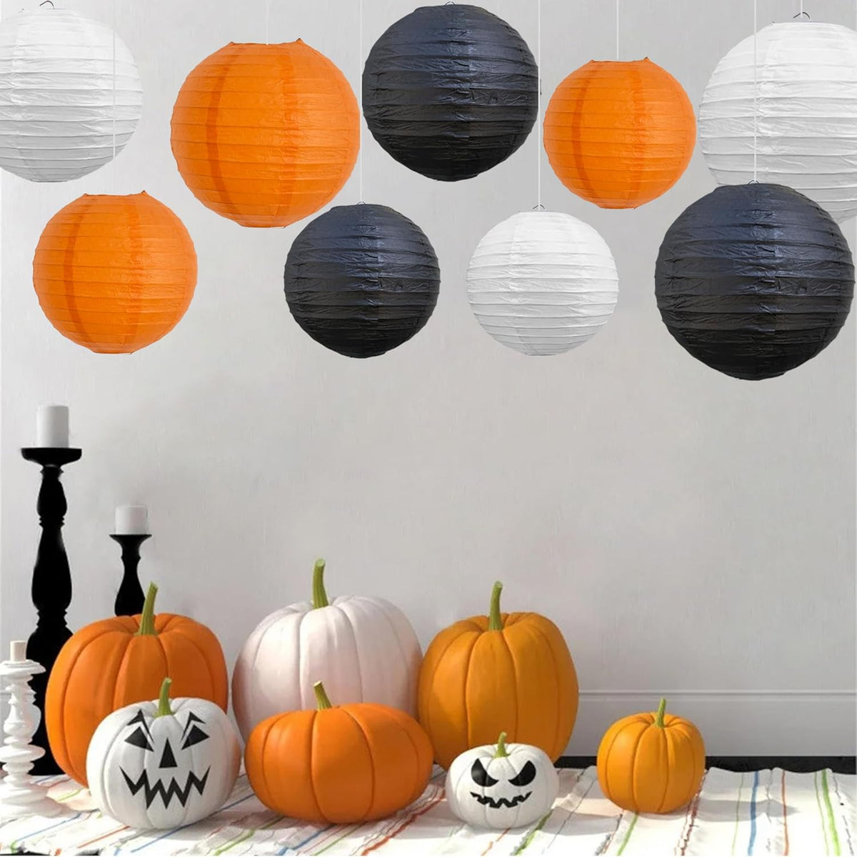 BEISHIDA 12Pcs Orange Black White Paper Lanterns Decorative Chinese/Japanese Hanging Round Paper