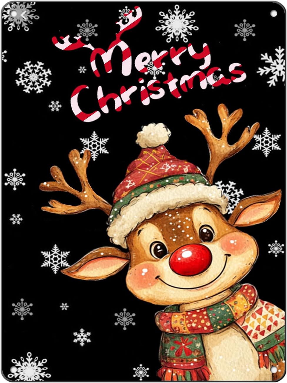Merry Christmas Reindeer Metal Tin Sign - Funny Christmas House Decoration 12x16Inch for Outdoor