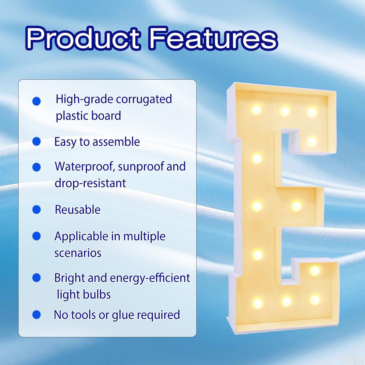 4FT Marquee Plastic Letters E - Light up Letters E Are Made from Corrugated Plastic Board - Quick