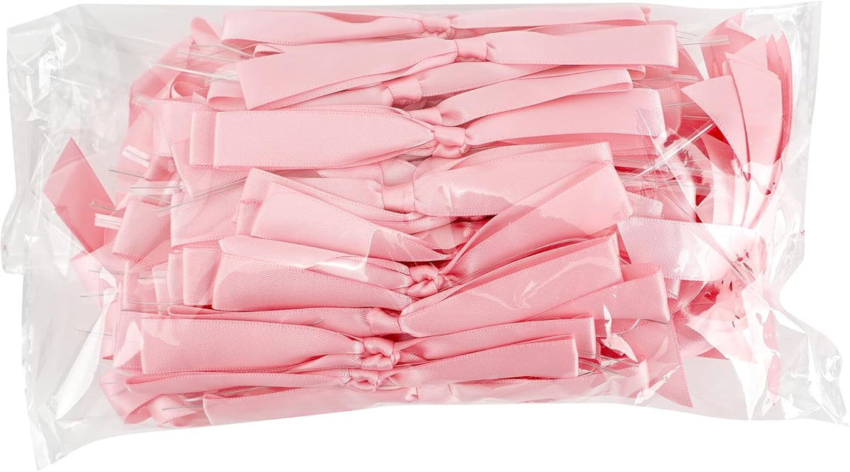 50 PCs Pink Bow 5 Inch Long Tail Bows for Gift Wrapping, Easter Bow Party Decorations, Twist Tie