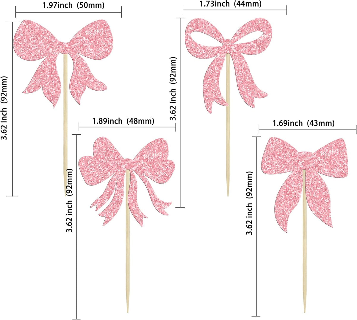 Gyufise 36Pcs Bow Cupcake Toppers Glitter Girls Birthday Decorations Bowknot Cupcake Picks Bow Tie