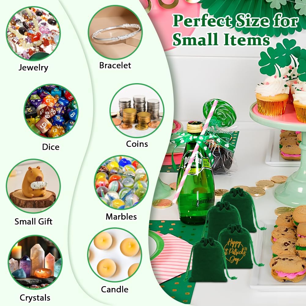 Shintop 10pcs Small velvet bags, 3x4inch Green Jewelry Pouches Drawstring Gift Packaging Cloth Dice