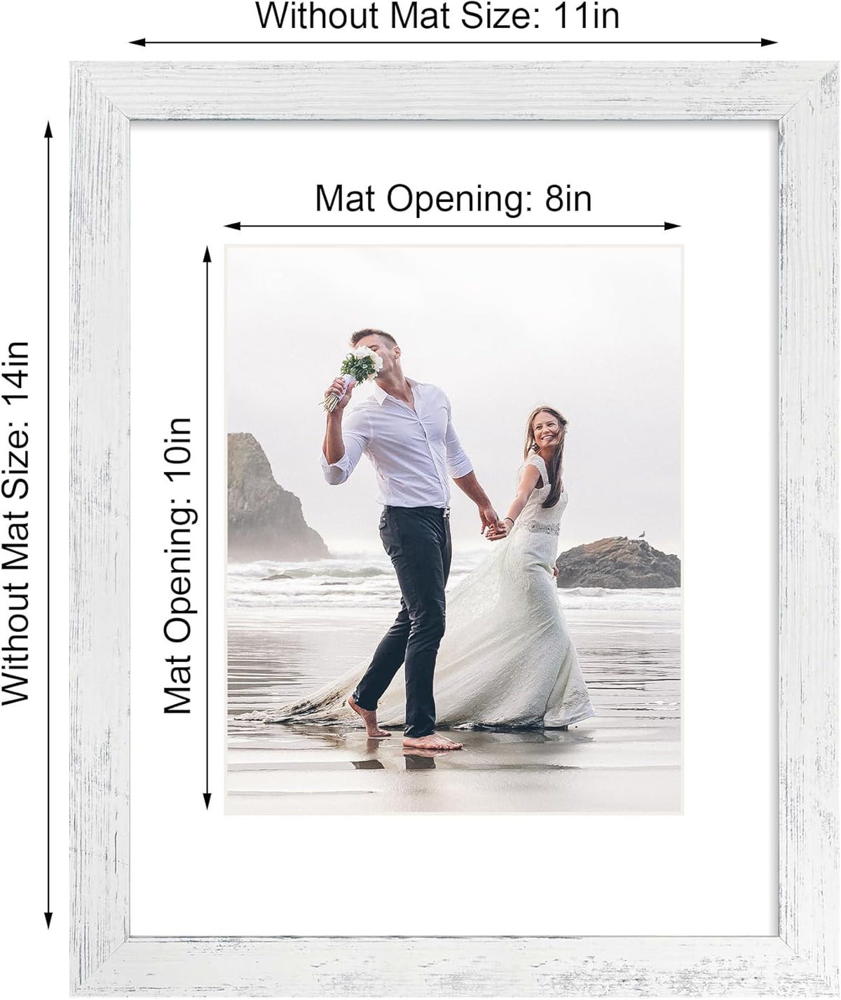 11x14 Picture Frame Set of 4 with Tempered Glass, Distressed White Frame Display 8x10 Picture with
